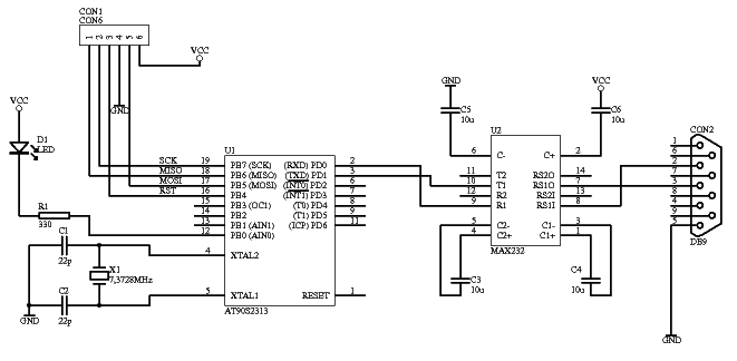 AVR910 programmer - easy Atmel AVR programmer with RS-232 connector ...